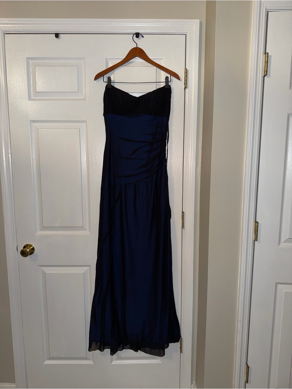 Strapless Navy and Black Formal Prom Gown